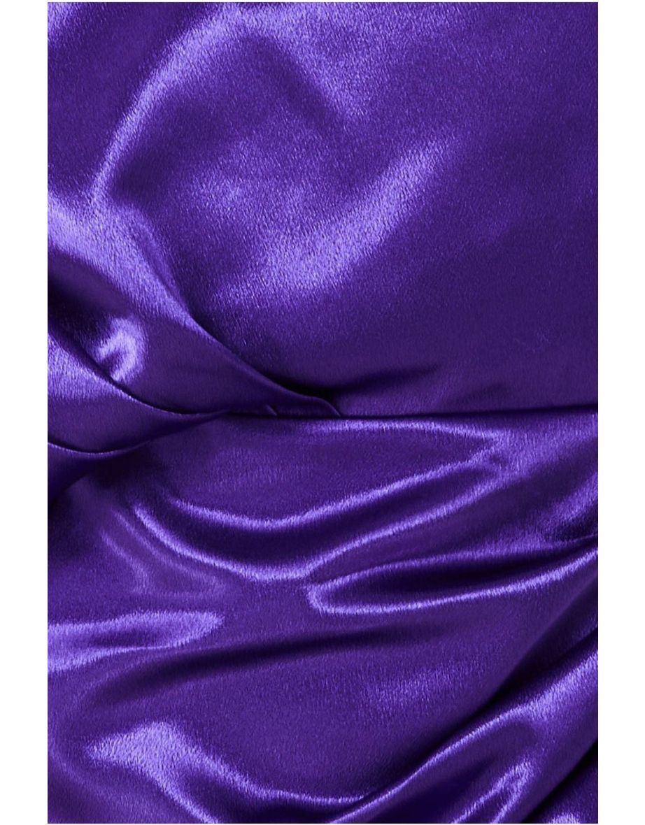 Goddiva Satin Drape Shoulder Wrap Maxi Dress - Purple - 3