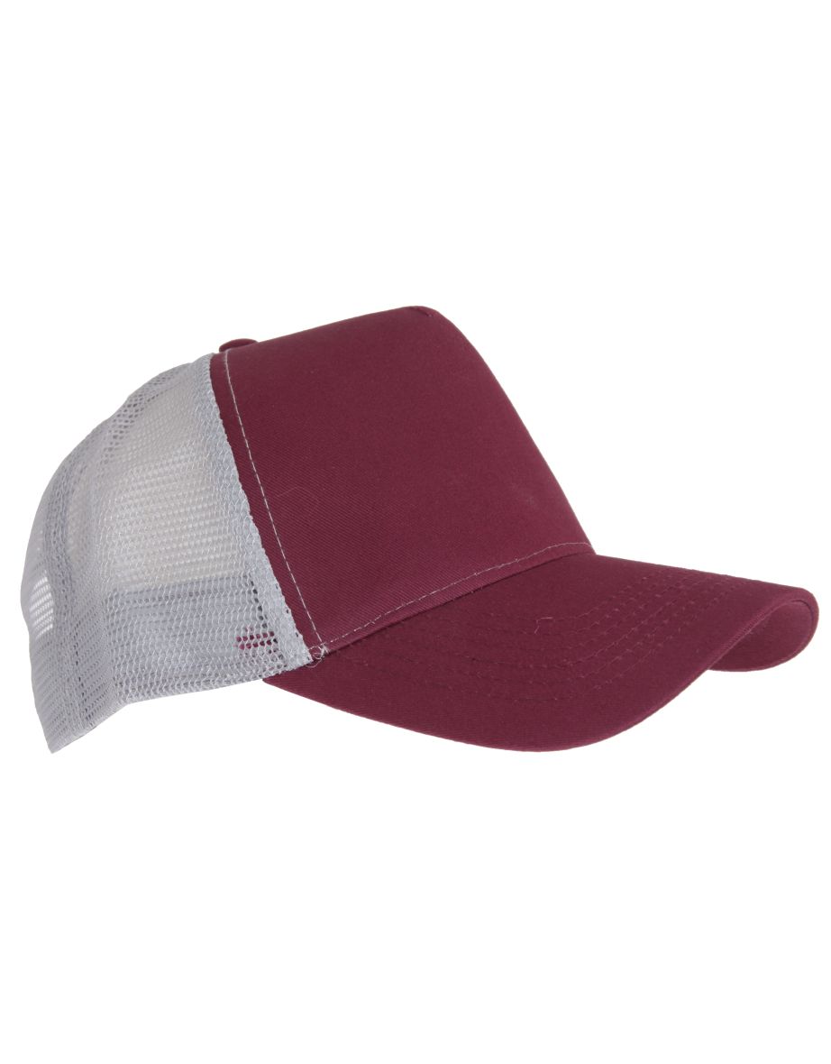 Beechfield Mens Half Mesh Trucker Cap / Headwear - Burgundy/Light Grey