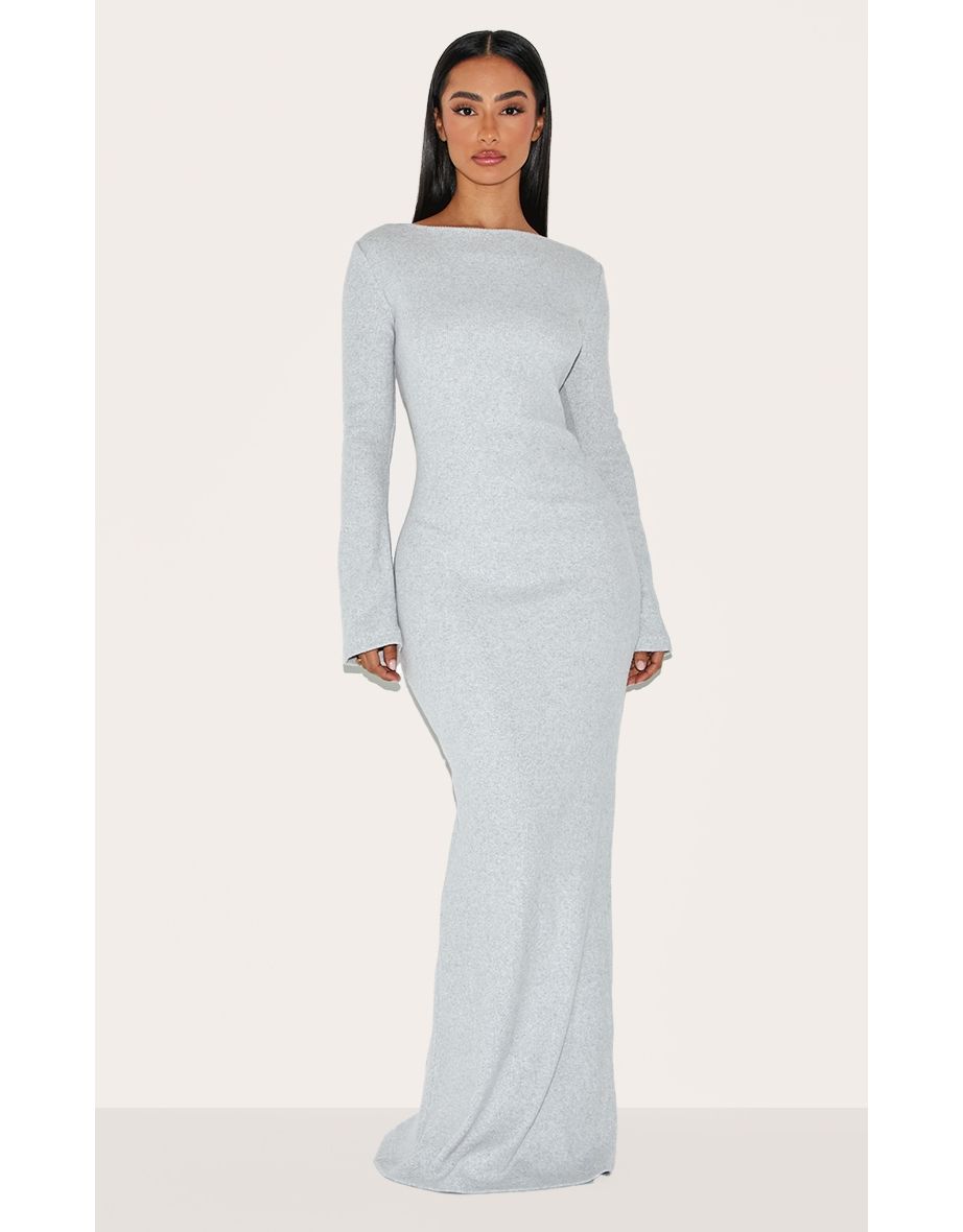 Petite Grey Ribbed Maxi Dress