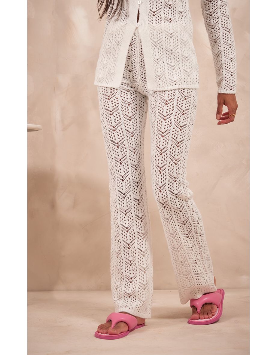 White Open Knit Trousers