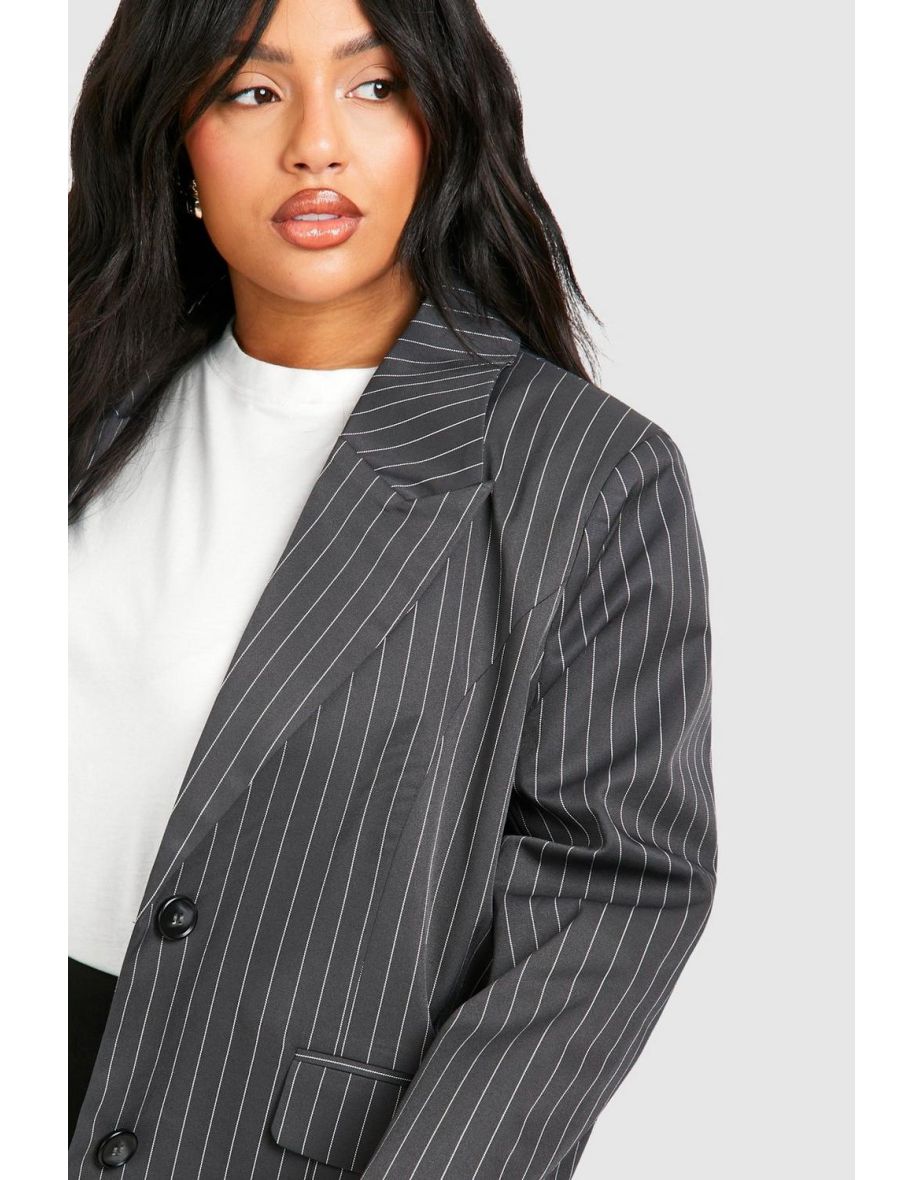 Plus Oversized Boyfriend Stripe Blazer - charcoal - 3