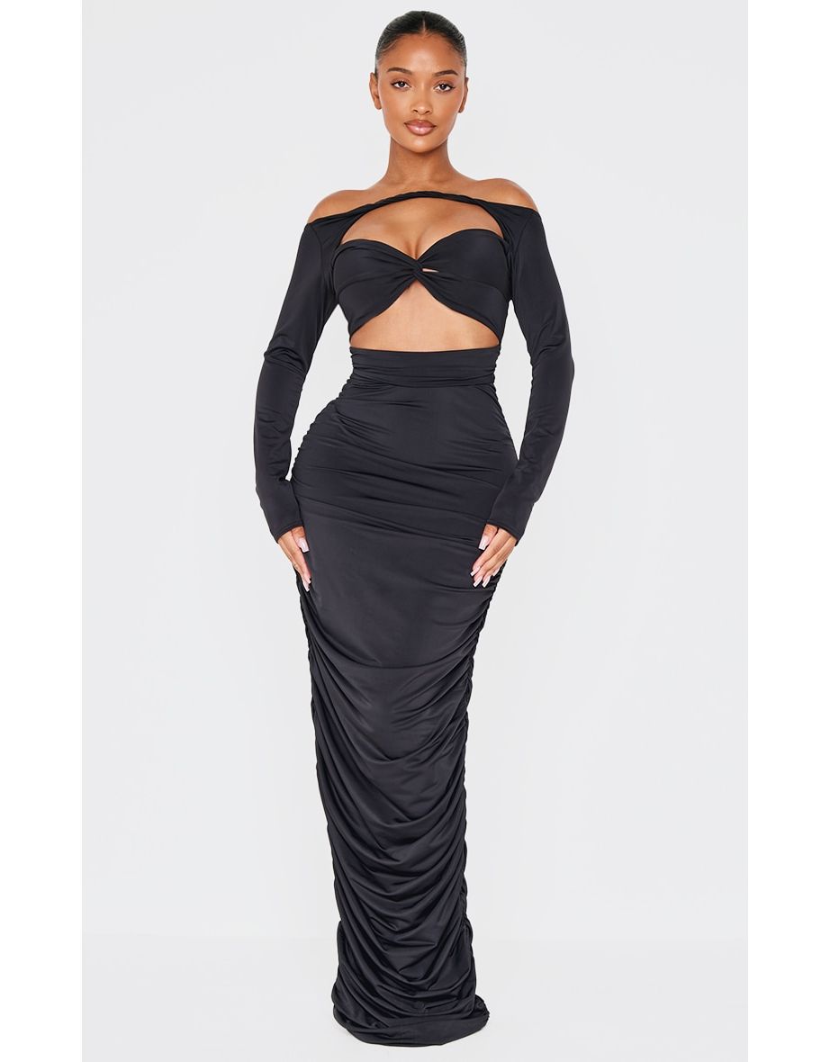 Shape Black Bardot Twist Front Cut Out Maxi Dress