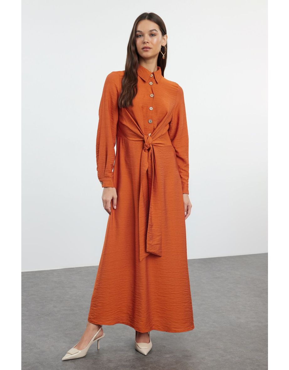 Cinnamon Unlined Plain Woven Aerobin Hijab Dress