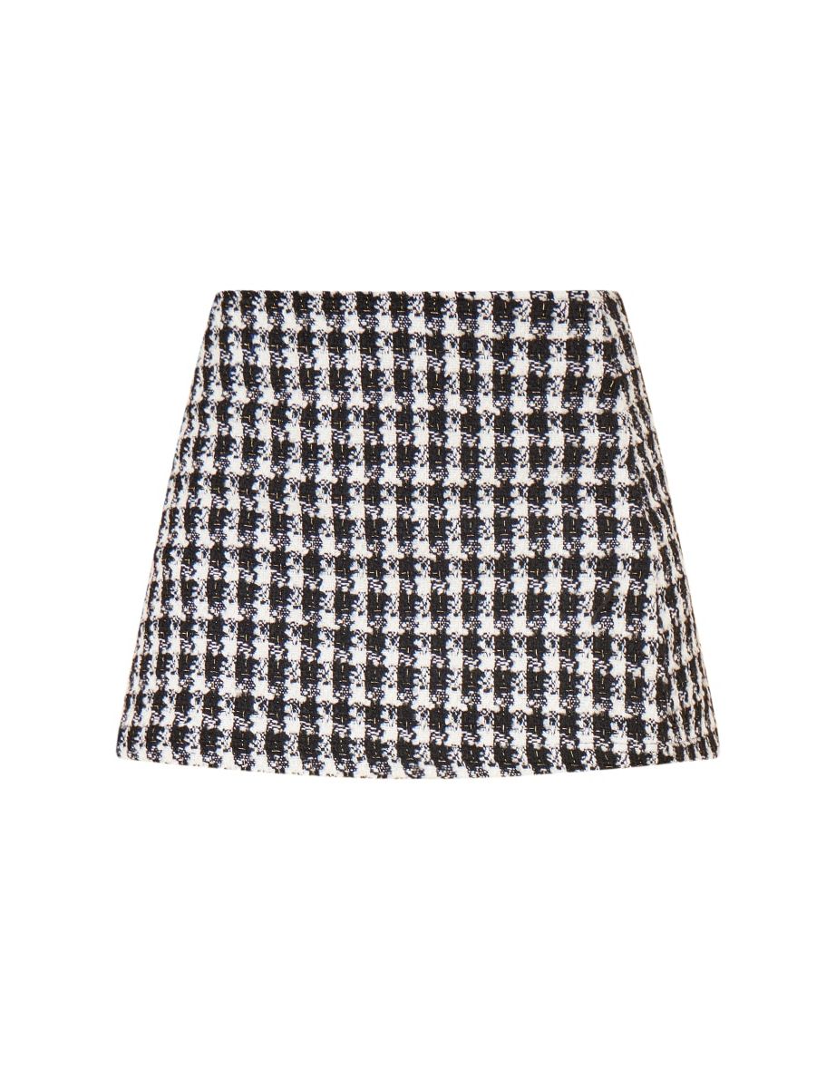 Black Checkered Boucle Zip Front Mini Skirt - 5