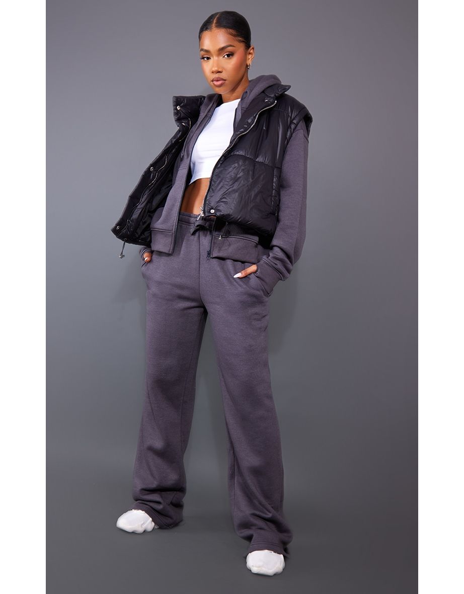 Charcoal Grey Drawstring Wide Leg Joggers