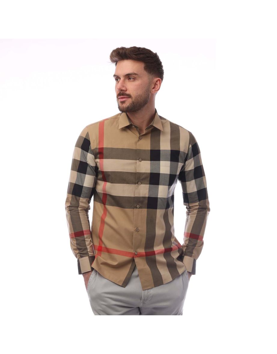 Men's Burberry Check Cotton Shirt in Cream