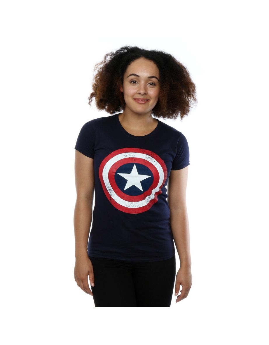 Captain America Womens/Ladies Shield T-Shirt - Navy Blue