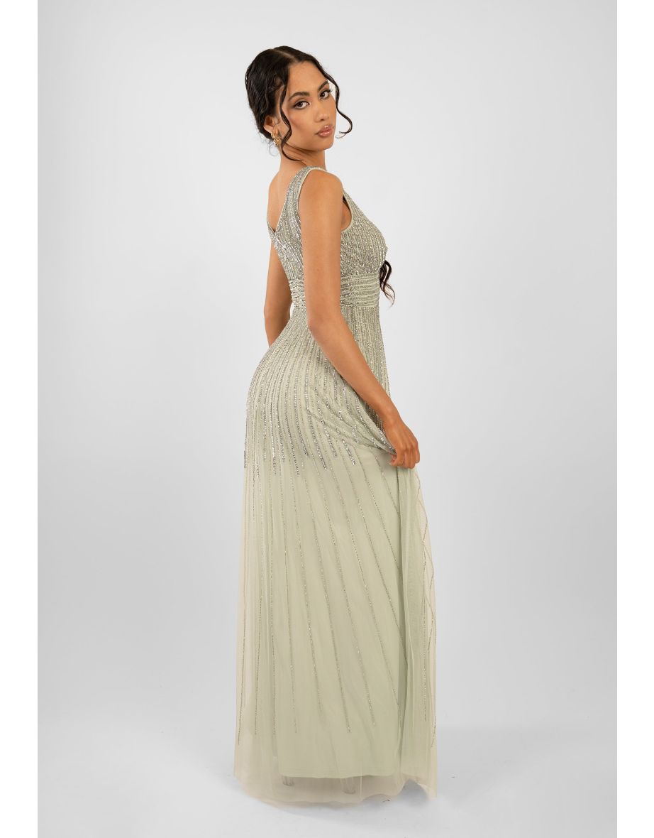 Lorelai Sage Green Embellished Maxi Dress - 3
