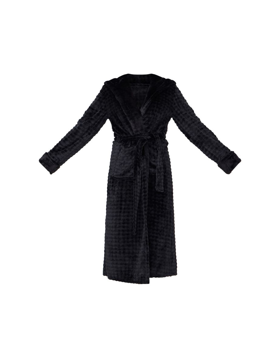 Black Stripe Faux Fur Trim Hooded Dressing Gown - 4