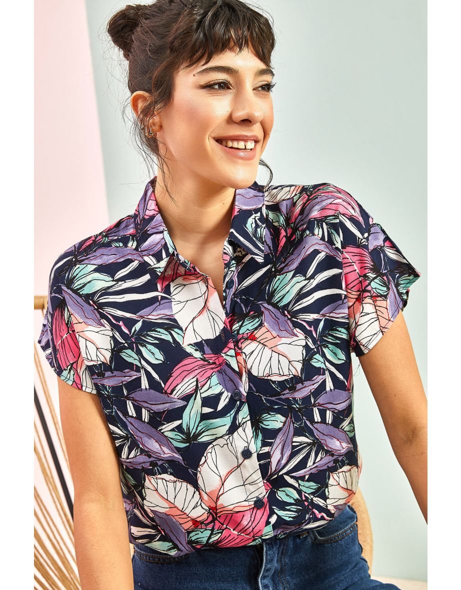 Women's Multi Patterned Bat Sleeve Shirt - 5