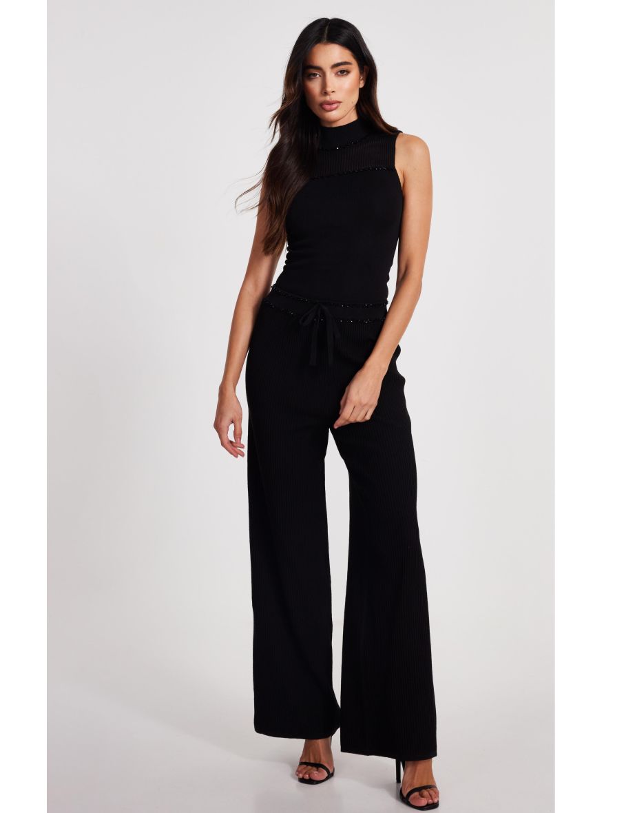 Black Knit Beaded Trousers