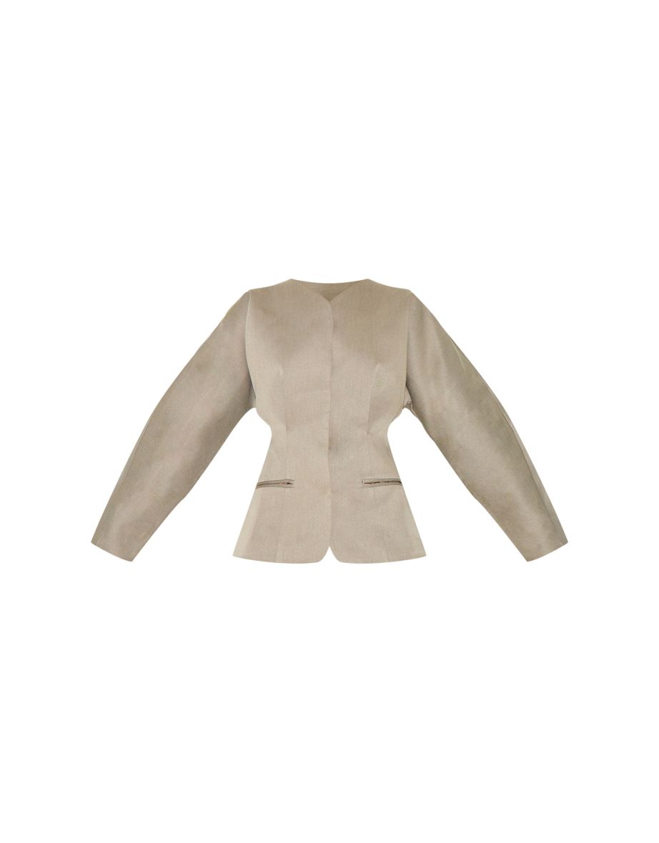 Grey Premium Woven Tailored Collarless Blazer - 4