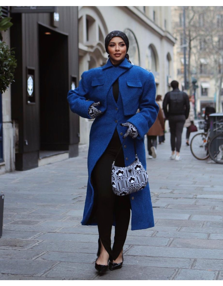 NEELA ASSYMETRIC TRENCH COAT ELECTRIC BLUE - 4