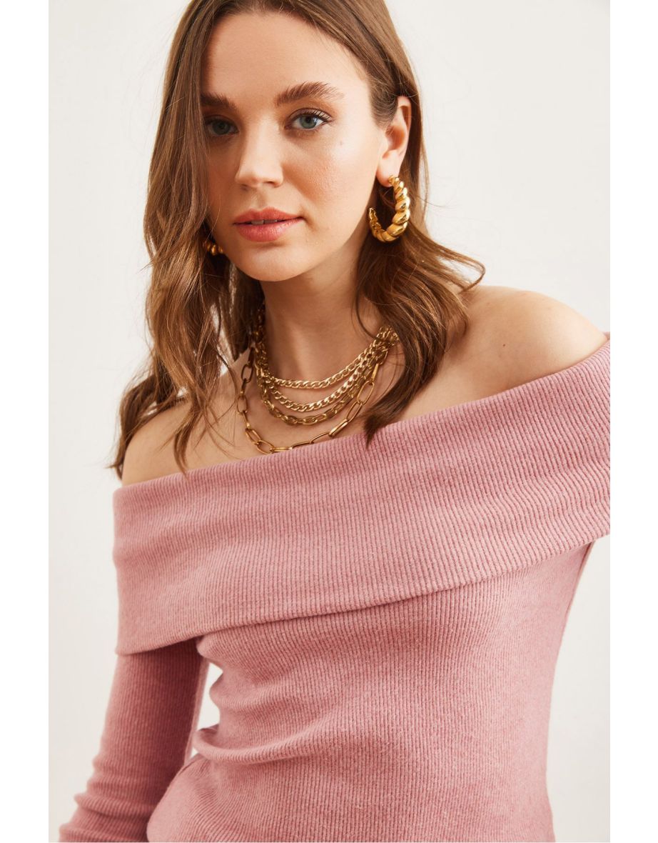 Women's Dusty Rose Madonna Neck Raised Camisole Blouse - 5