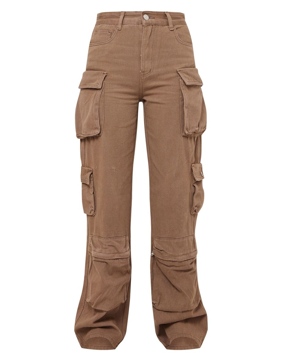 Tall Washed Brown Cargo Pocket Detail Wide Leg Jeans - 4