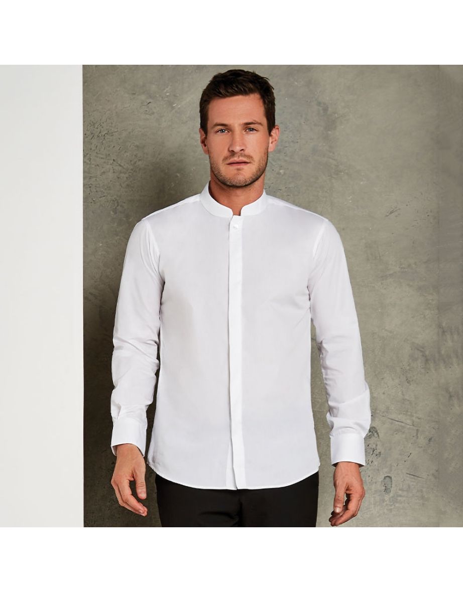Kustom Kit Mens Mandarin Collar Fitted Long Sleeve Corporate Shirt - White - 2