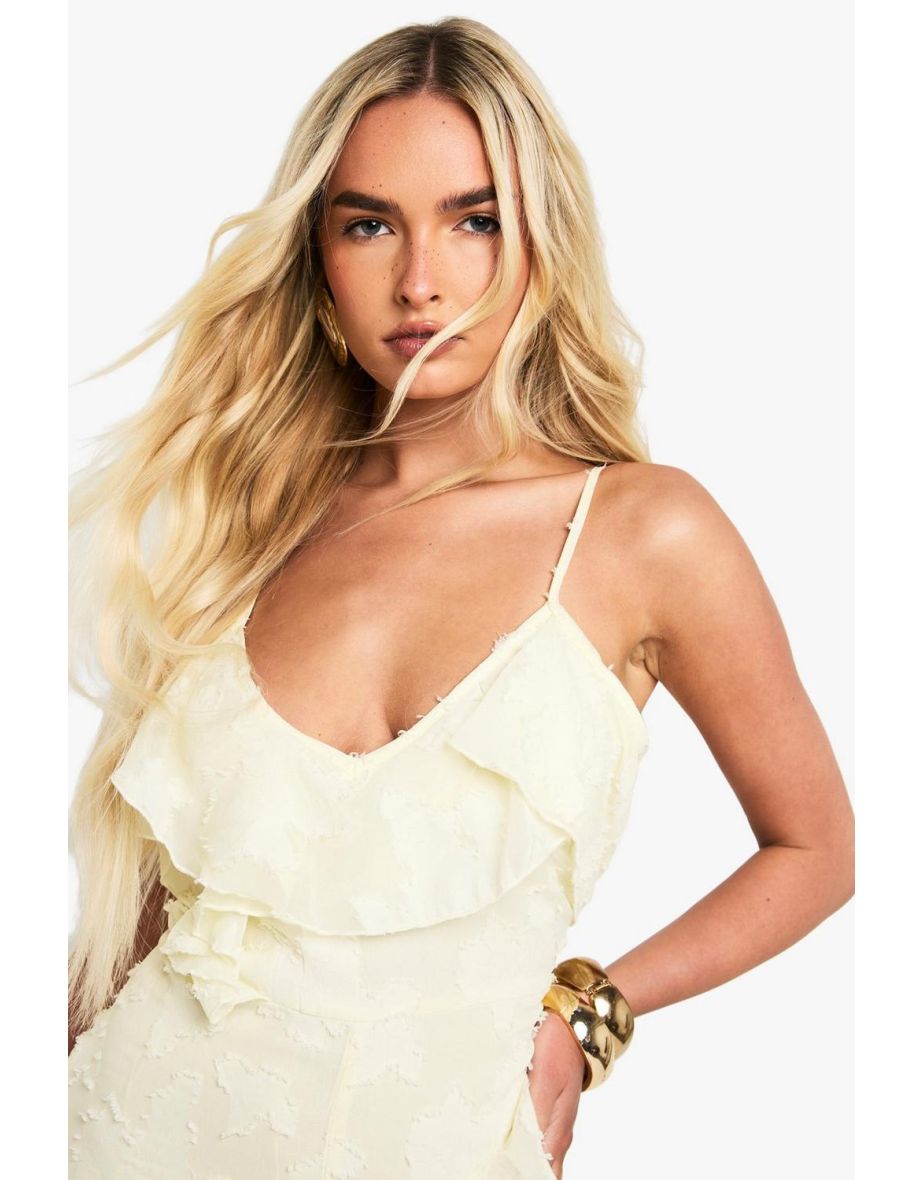 Floral Burnout Ruffle Playsuit - lemon - 3