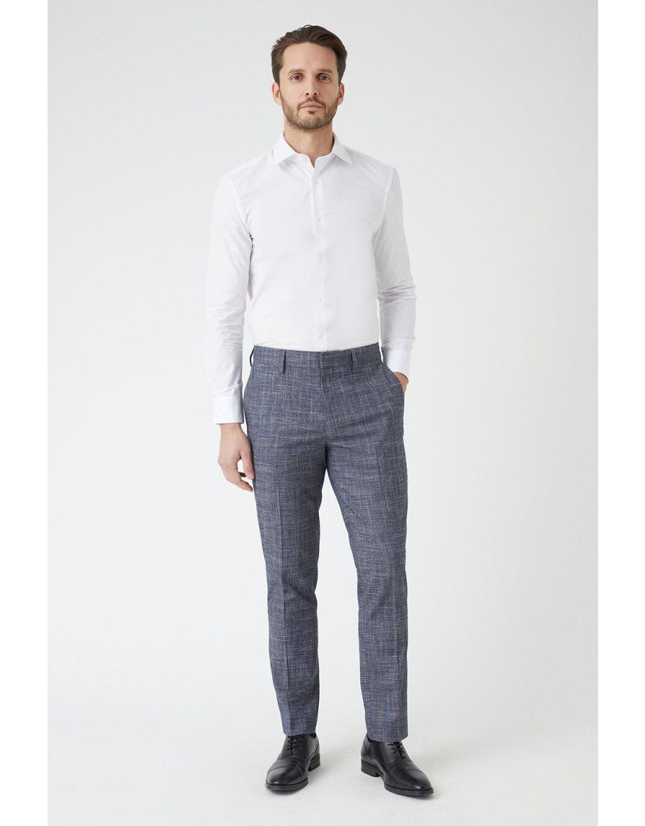 Slim Fit Navy Textured Pow Check Suit Trousers