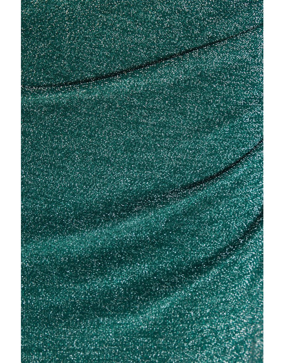 Bottle Green Shimmer Asymmetric Cowl Neck Dress - 5