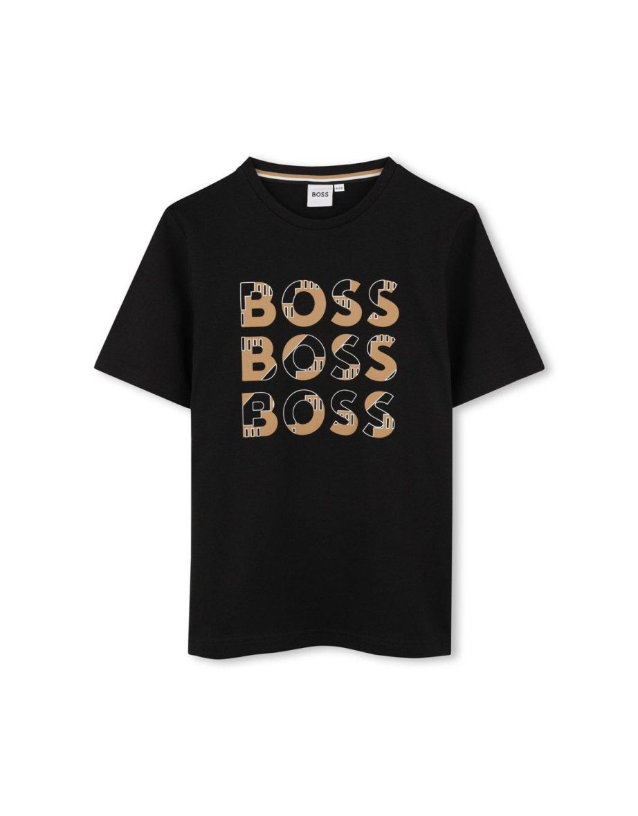Hugo Boss Boys Triple Logo Short Sleeve T-shirt Black - black