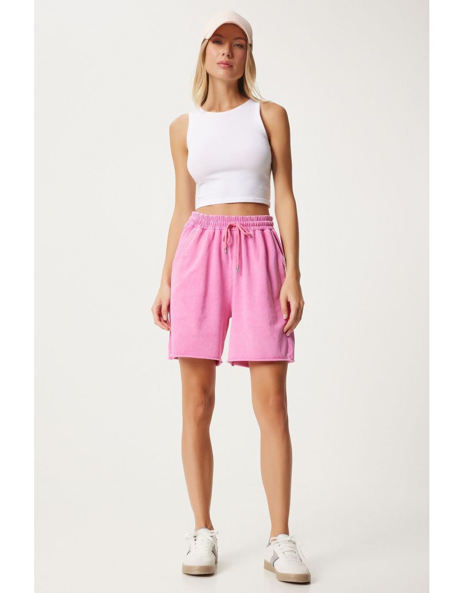 Women's Pink Washed Knitted Tracksuit Shorts