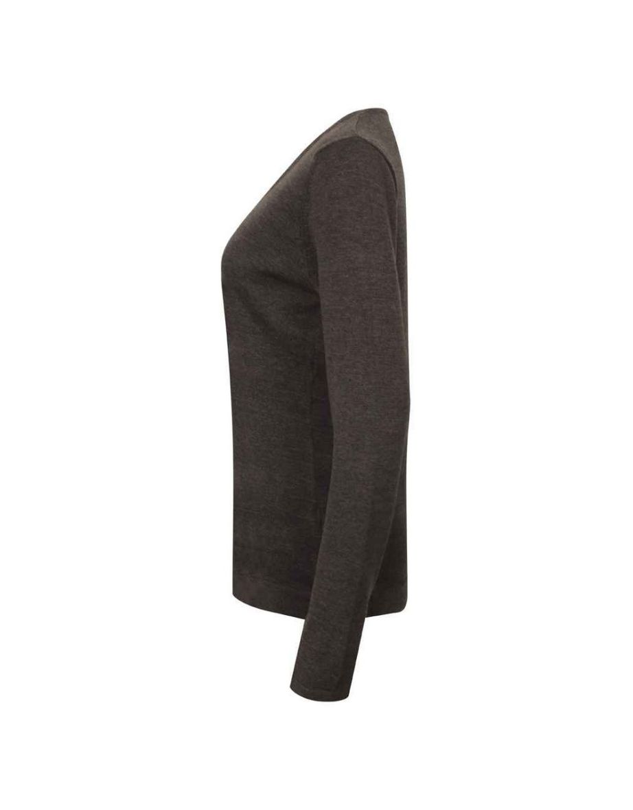 Henbury Womens/Ladies Cotton Acrylic V Neck Sweatshirt - Grey Marl - 2