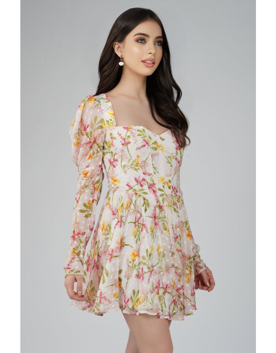 Bone White Floral Corset Dress - 4