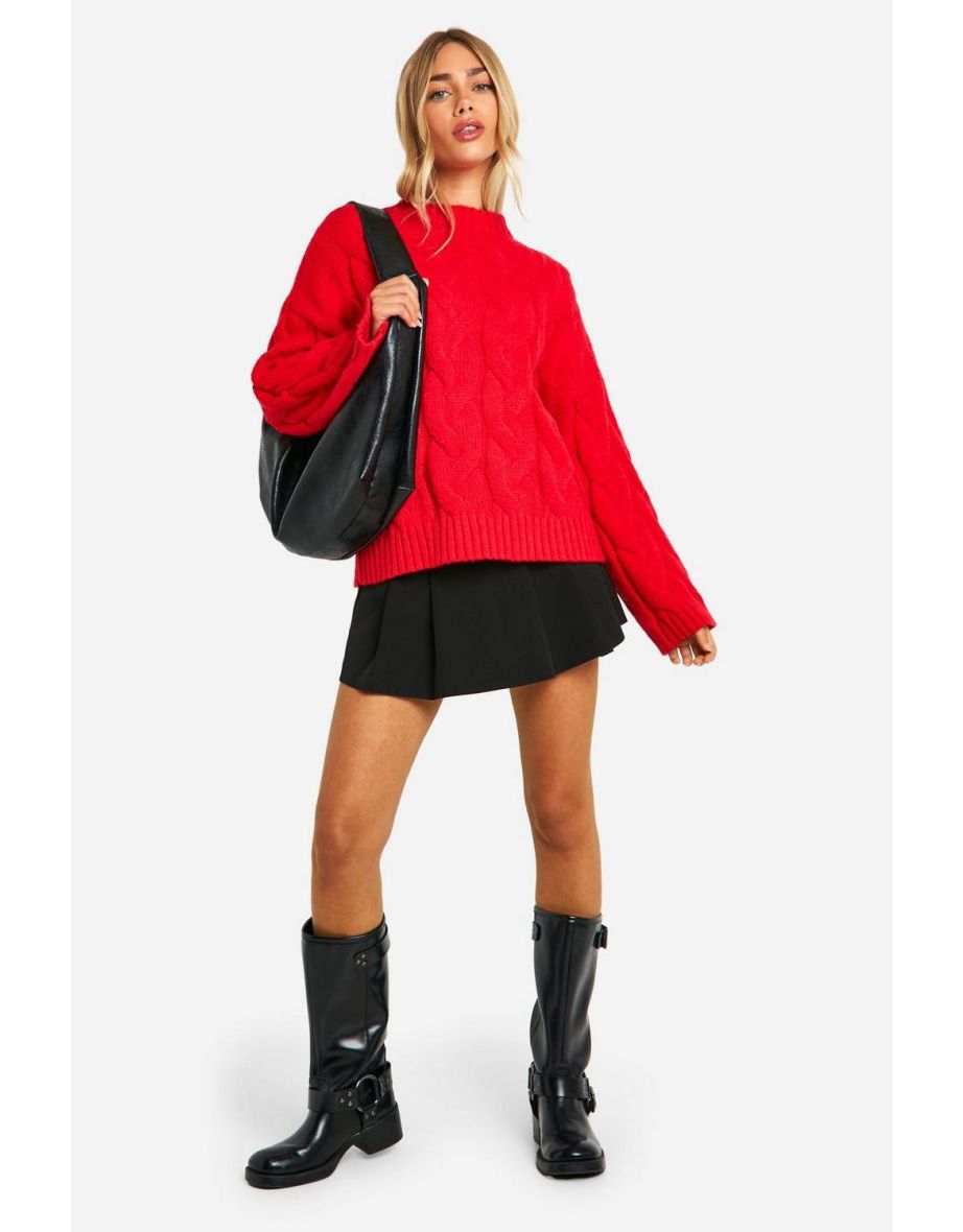 Drop Shoulder All Over Cable Oversized Jumper - rich red
