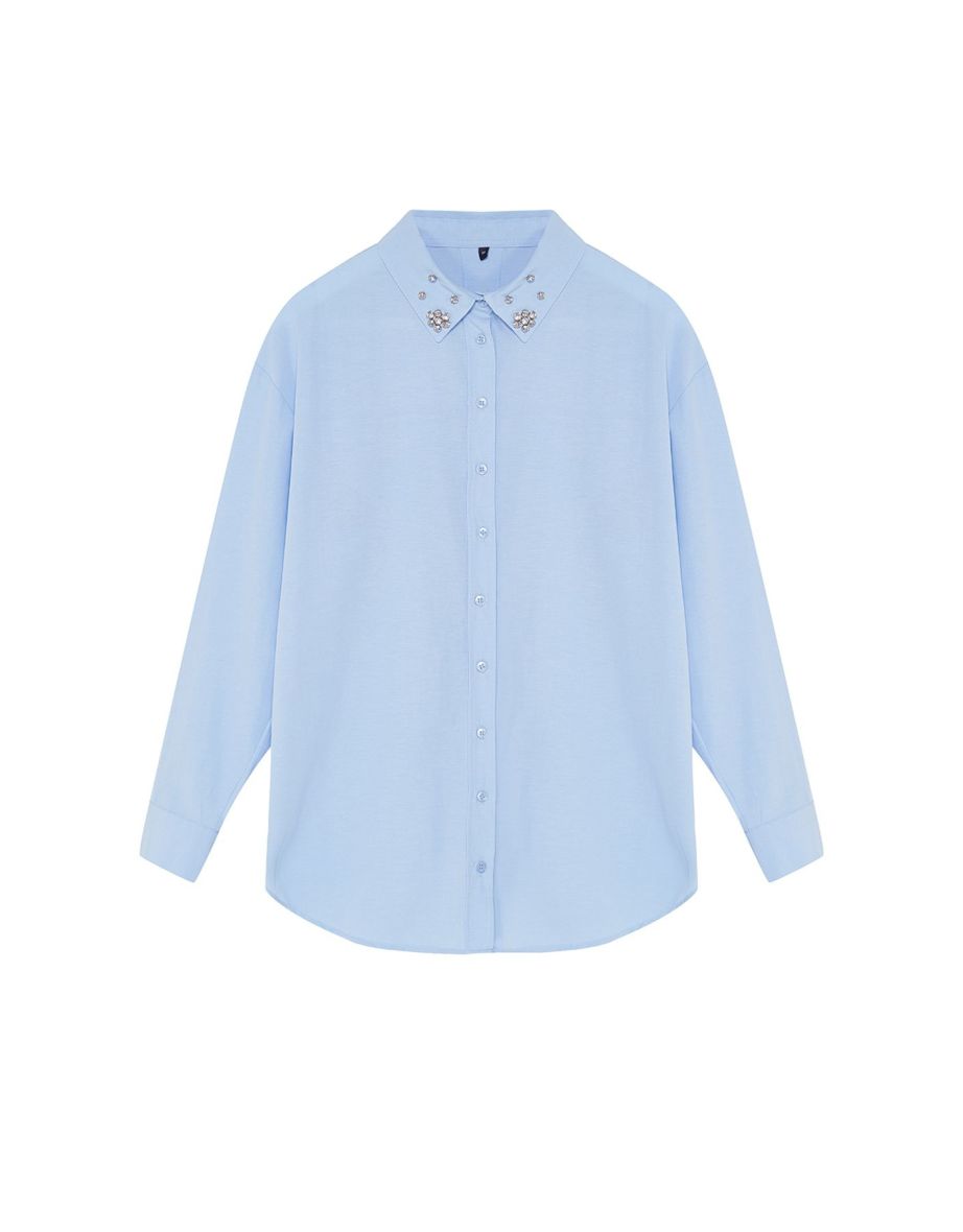 Blue Collar Stone Detailed Oversize Woven Shirt - 6