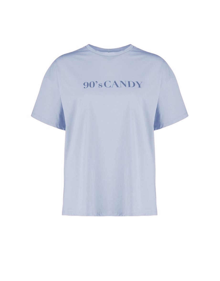 Blue Wide Pattern Printed Crew Neck Knitted T-shirt - 6