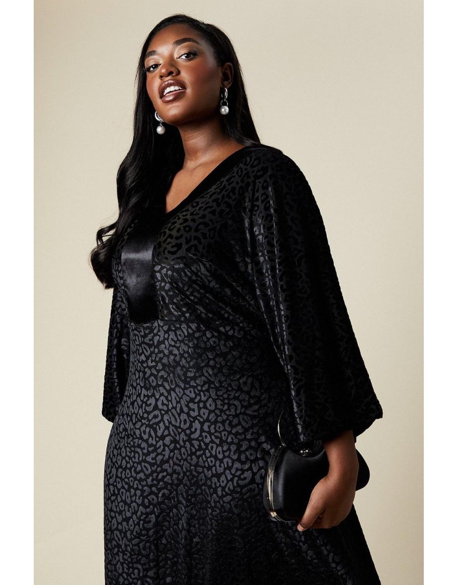 Curve Kimono Sleeve Velvet Burnout Midi Dress - 3