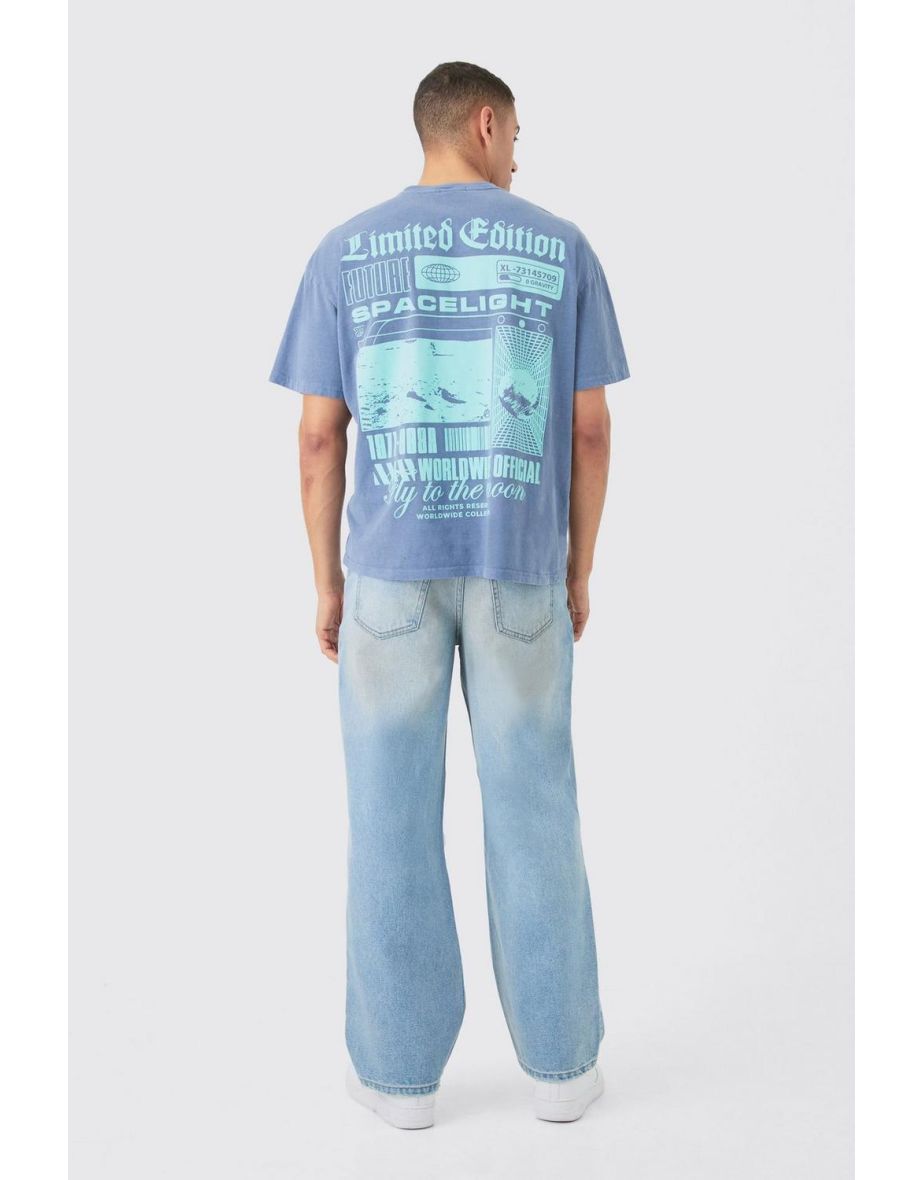 Loose Fit Moon Graphic Back Print T-shirt - blue - 2