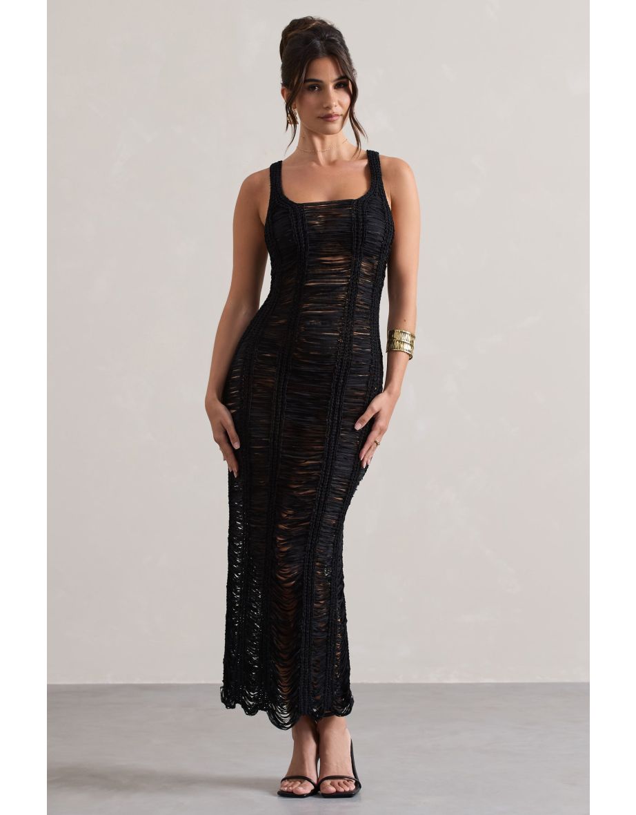 Bahama | Black Crochet Square-Neck Maxi Dress
