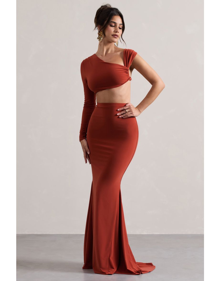 Neomie | Terracotta Fishtail Maxi Skirt - 4