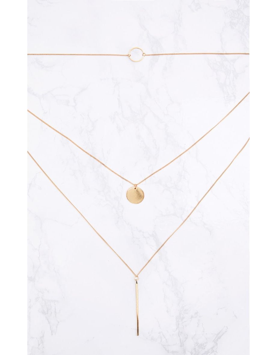 Gold Layered Disk Plunge Necklace - 1