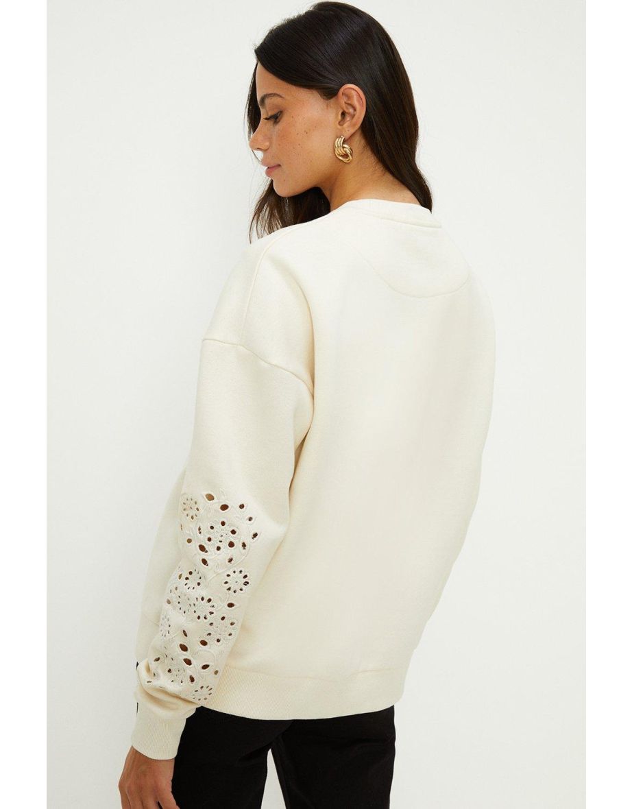 Embroidered Cutwork Crew Neck Sweatshirt - 2