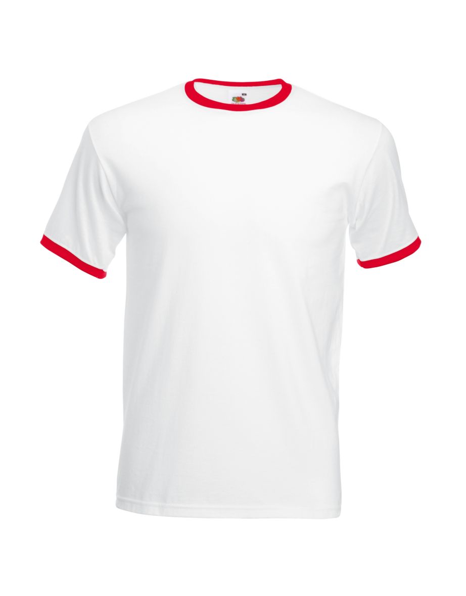 Fruit Of The Loom Mens Ringer Short Sleeve T-Shirt - White/Red