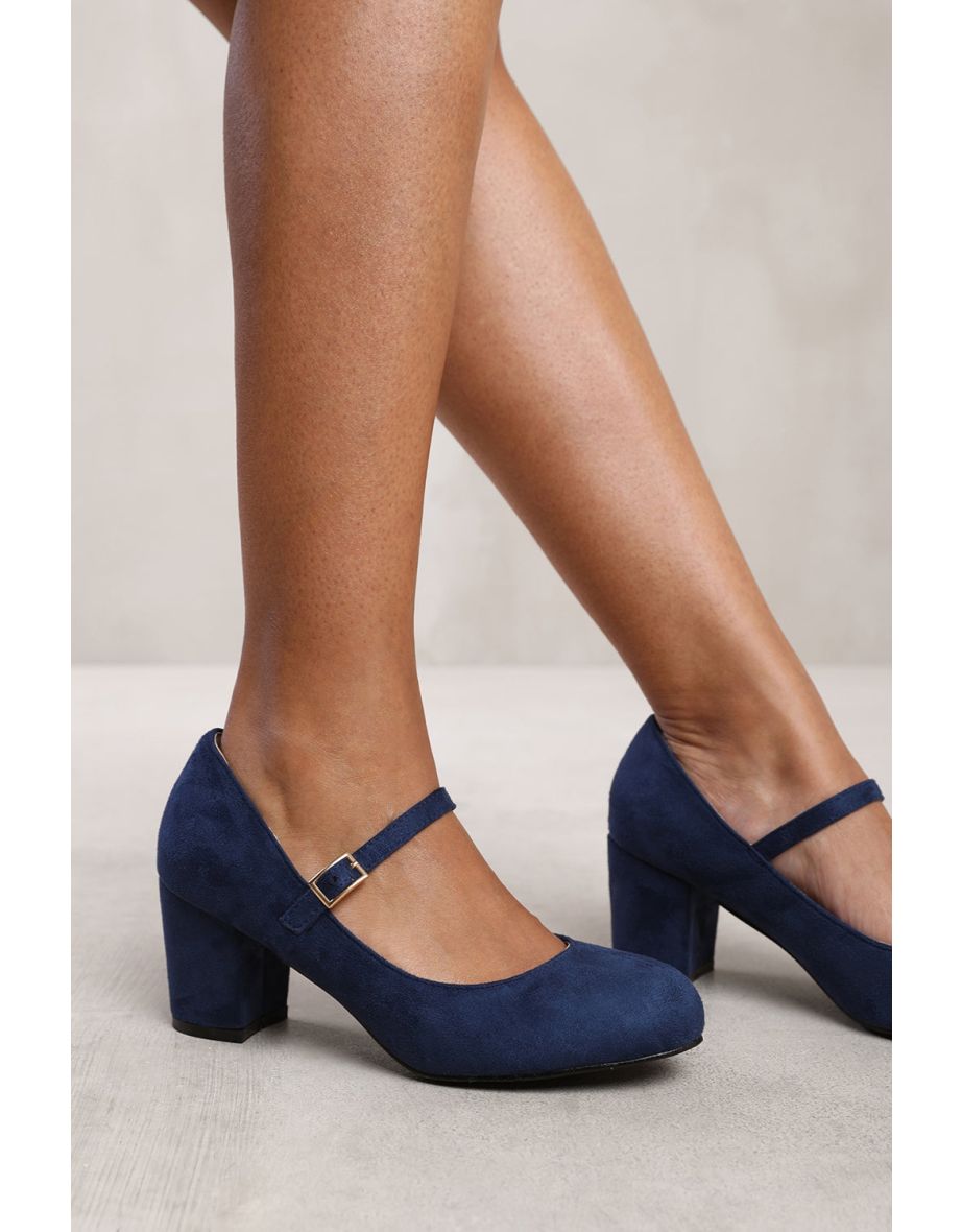 EFFIE BLOCK HEEL MARY JANE PUMPS IN NAVY SUEDE - 1