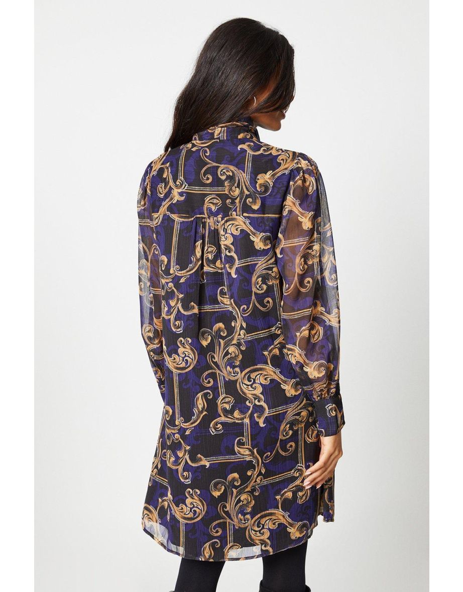 Petite Baroque Tie Neck Shift Dress - 2