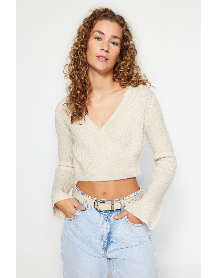 Stone Crop Soft Textured Double Breasted Knitwear Sweater
