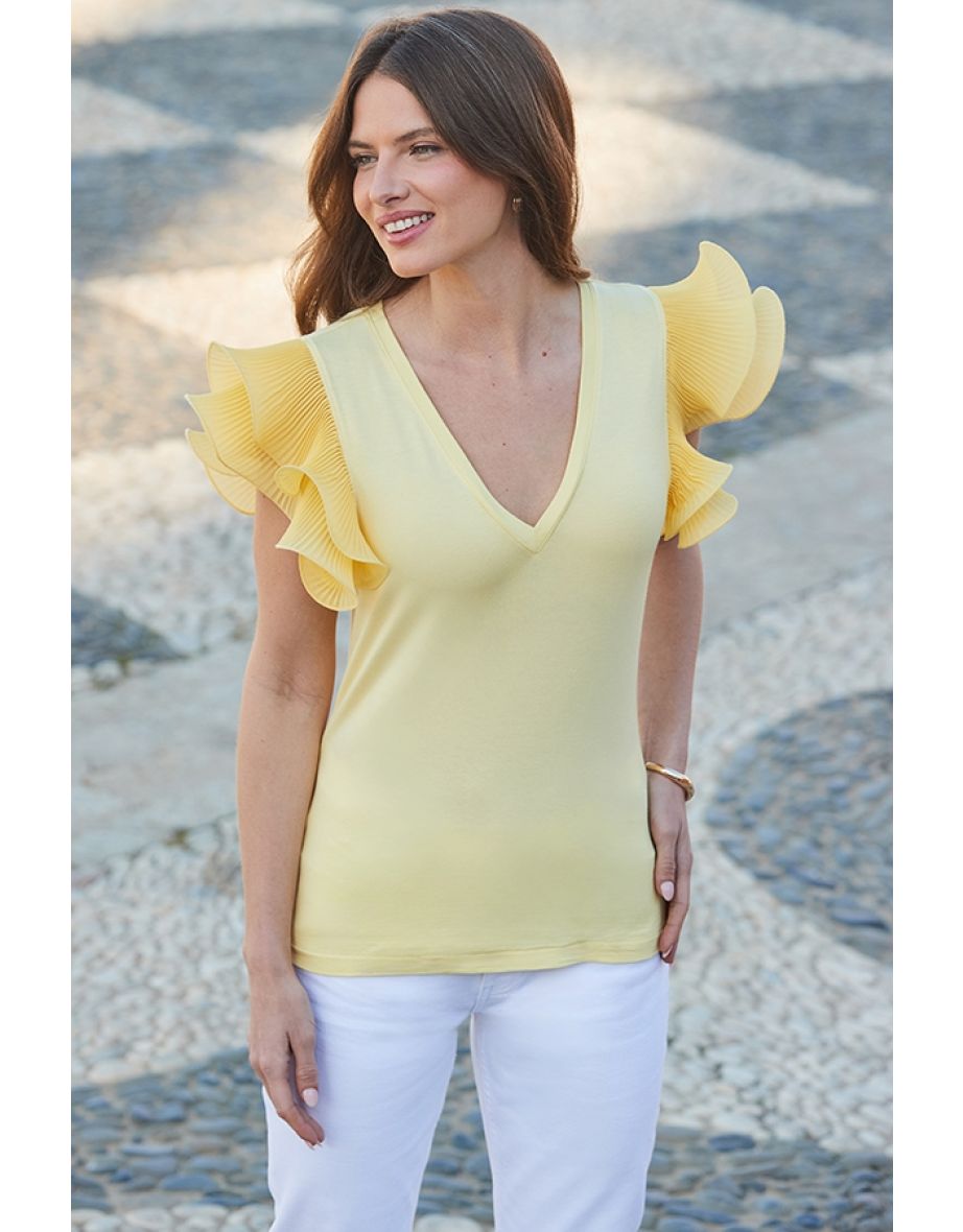 Yellow Frill Sleeve Jersey T-Shirt - 4