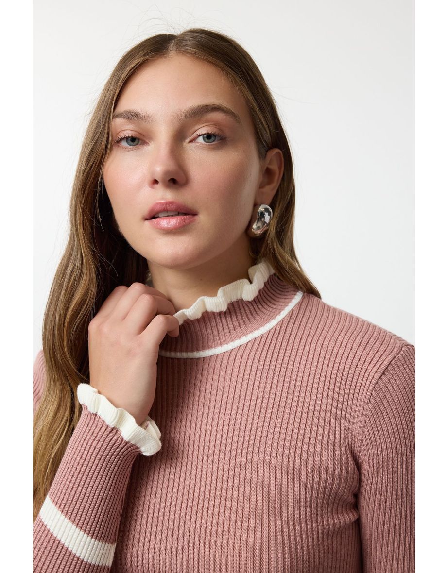 Dusty Rose Color Block Knitwear Sweater - 2