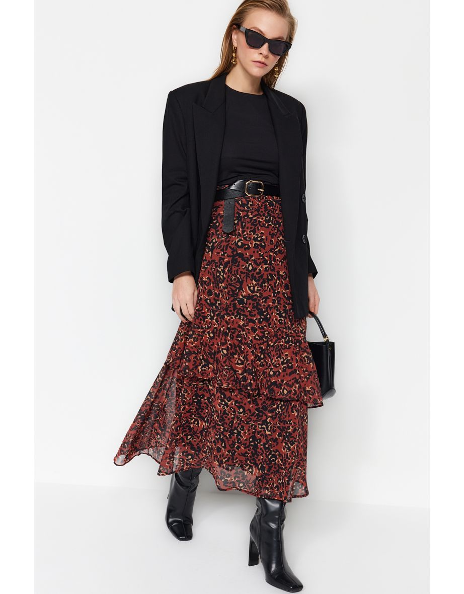 Mid length clearance leopard skirts modest