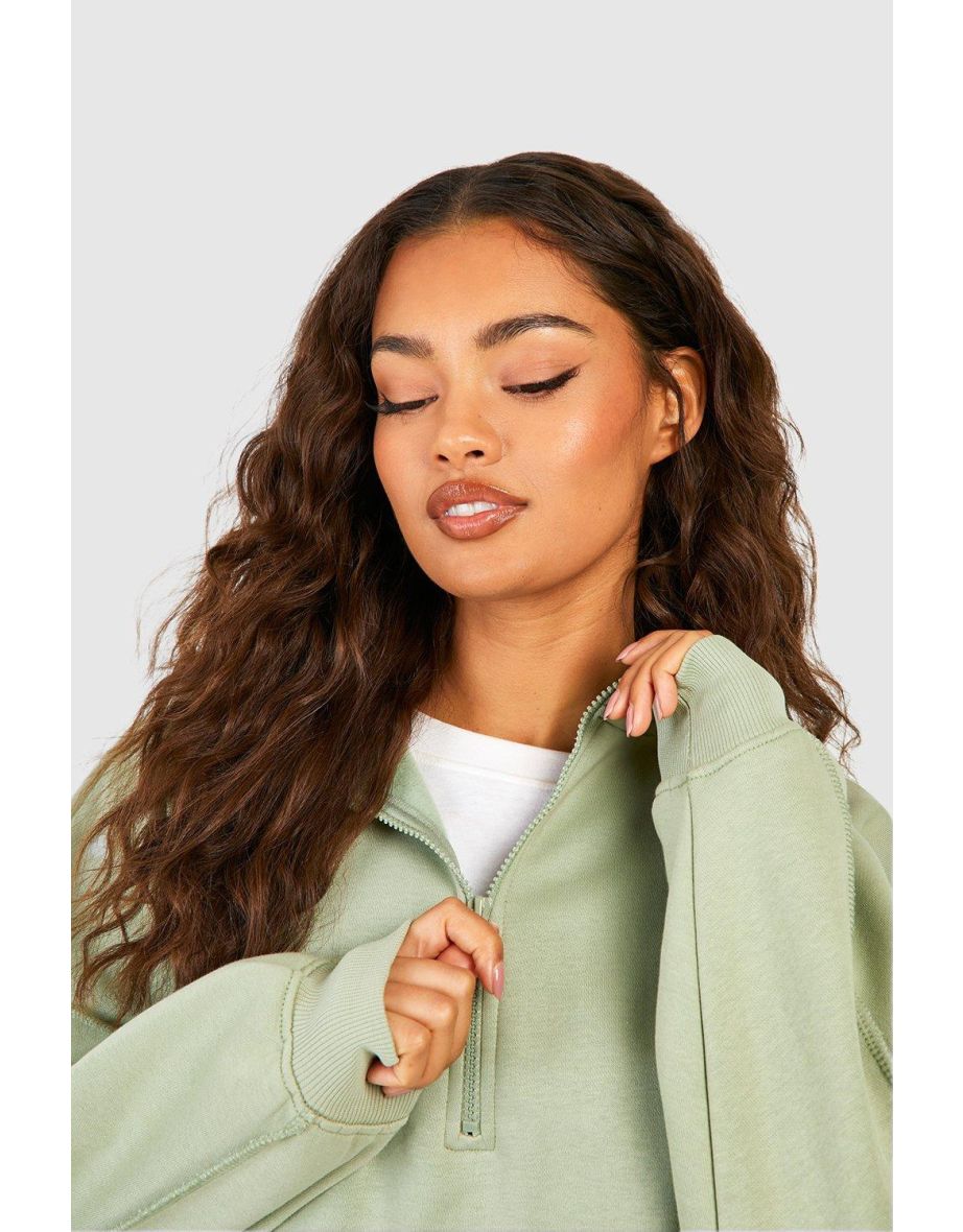 Exposed Seam Oversized Half Zip Sweatshirt - sage - 3