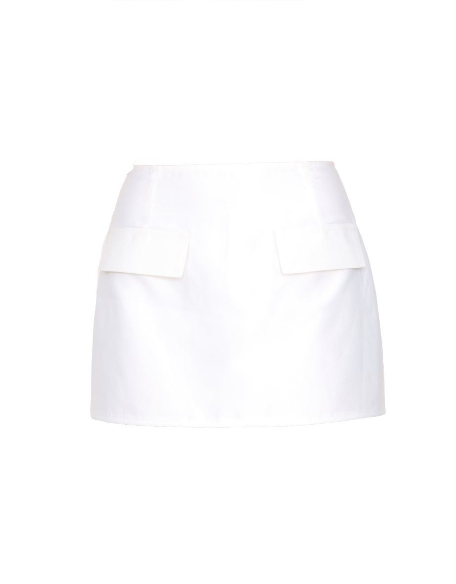 White Structured Woven Pocket A Line Skirt - 5
