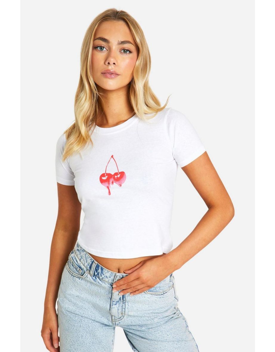 Cherry Drip Baby Tee - white