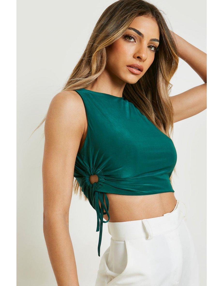Double Layer Cut Out Detail Racer Crop - green - 3