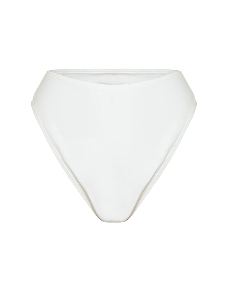 White Mix & Match Recycled Fabric High Waisted High Leg Bikini Bottom - 4