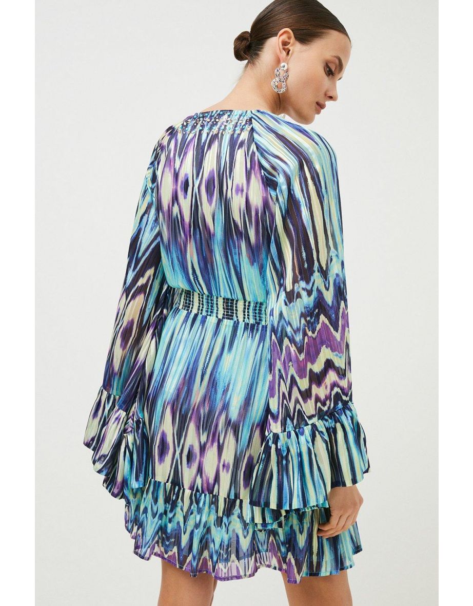 Tie Dye Studded Woven Mini Drama Kimono - 2