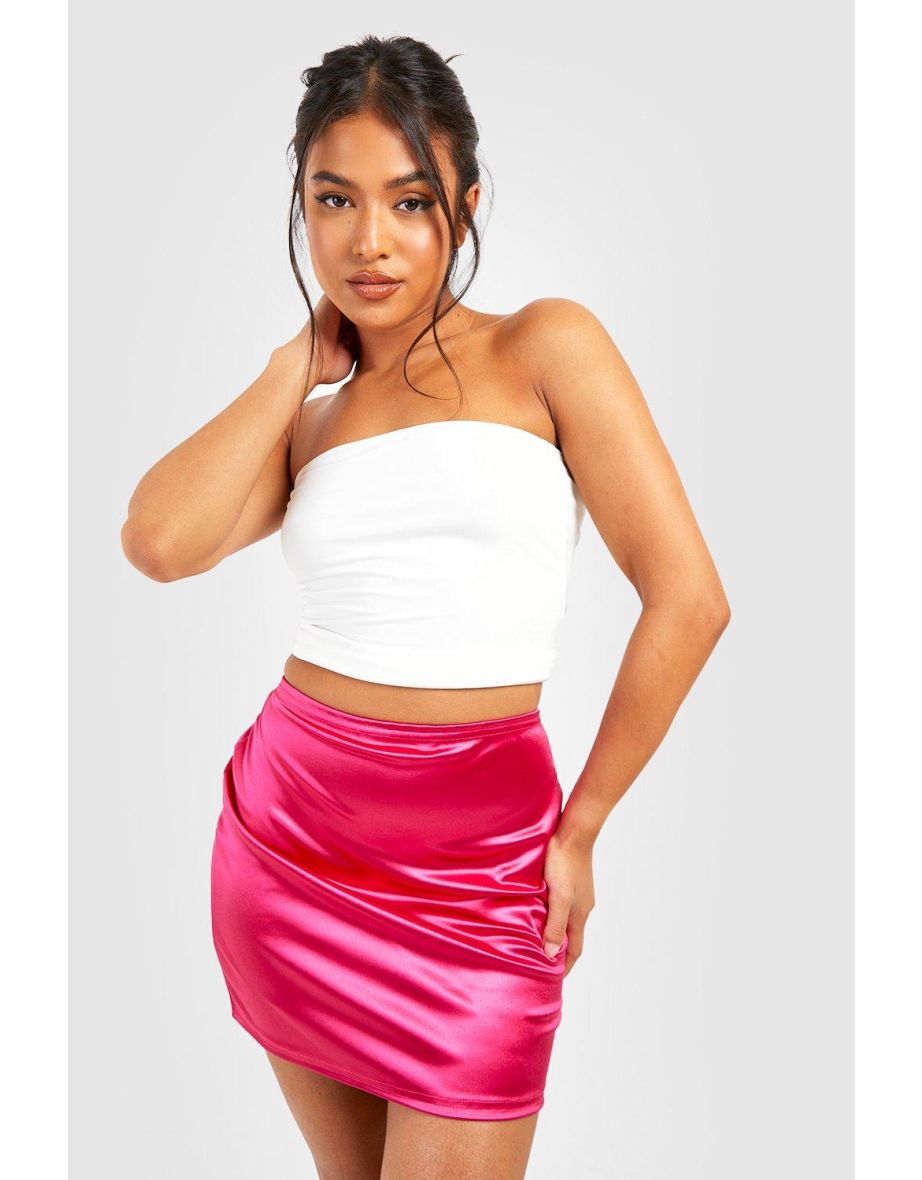 Hot Pink Stretch Satin Split Side Maxi Skirt